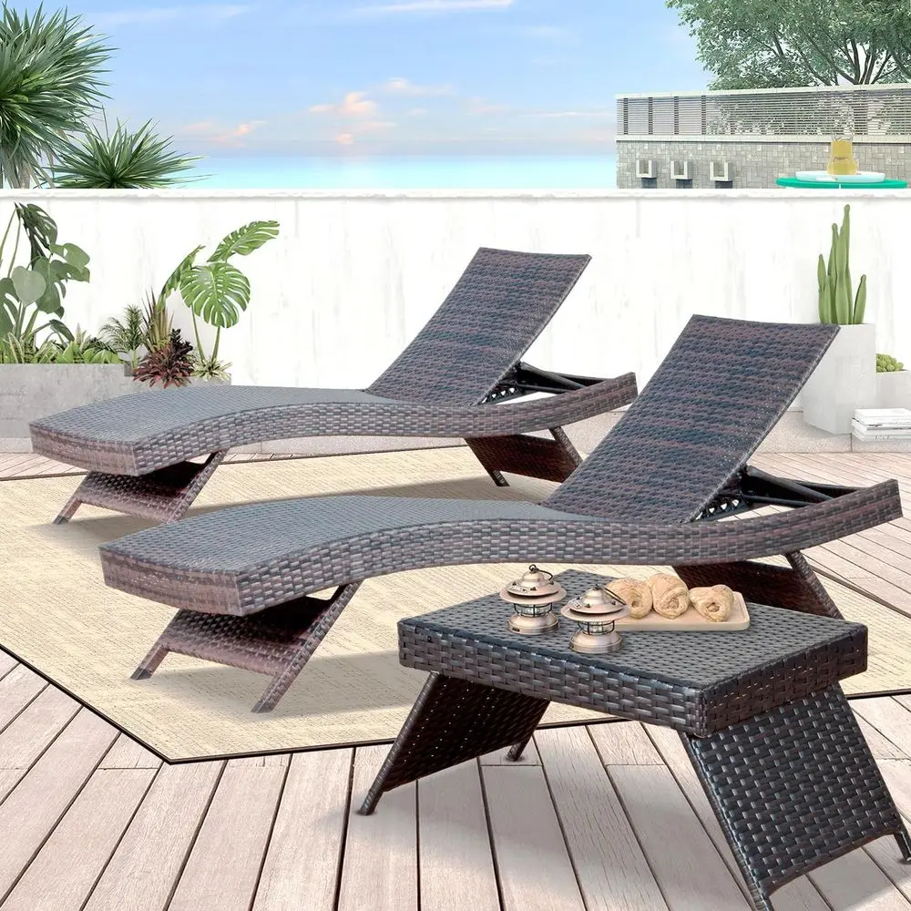 

Комплект из 2-х раскладных кресел-шезлонгов длиной 79 дюймов со столиком, плетеные кресла из ротанга PE для улицы, для газона, пляжа, у бассейна