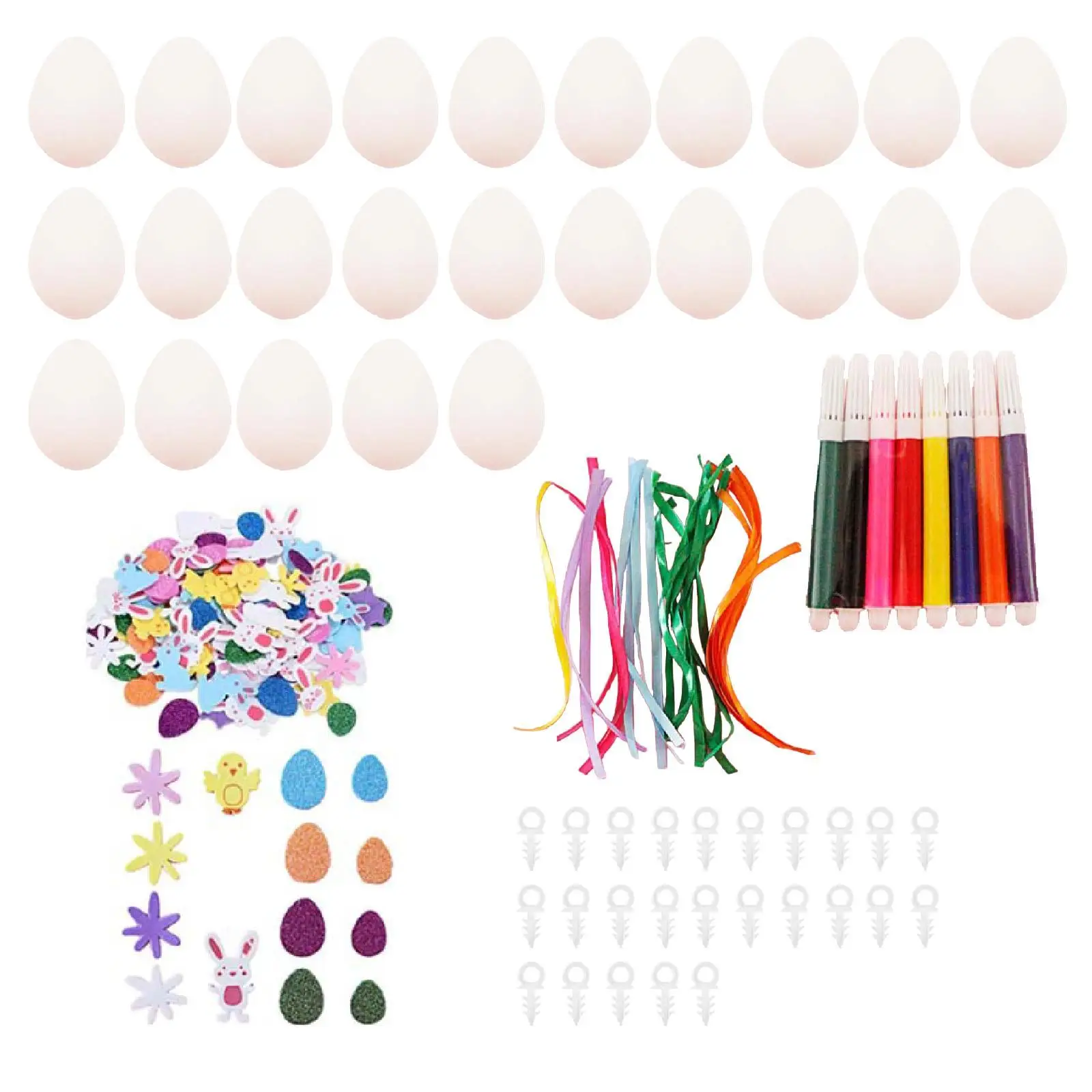 

25 Pieces DIY Unpainted Easter Eggs Kit Materials Toys with Ribbons and Insert Rings Ornaments Supplies Easter Basket Fillers