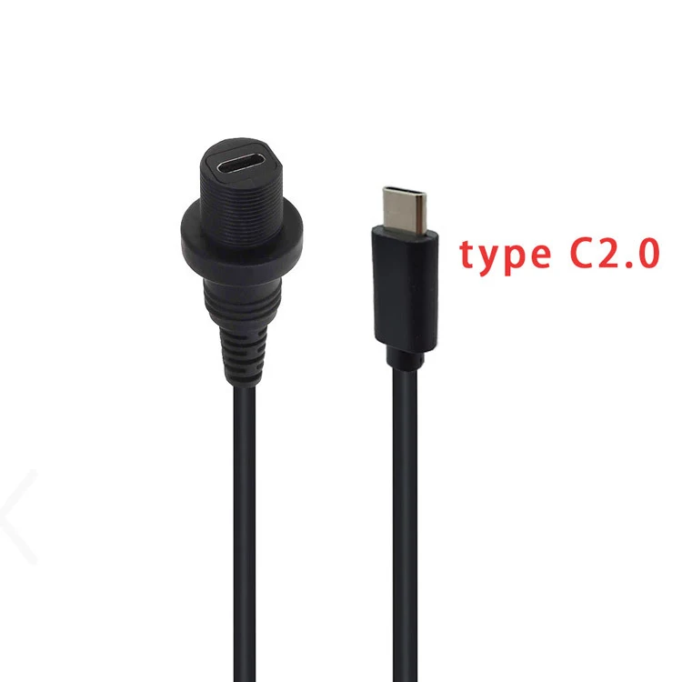 Cable USB tipo c a prueba de agua IP67, Conector de montaje en Panel macho a hembra, Cable de extensión de 30cm, USB-C, impermeable, 0,3 M