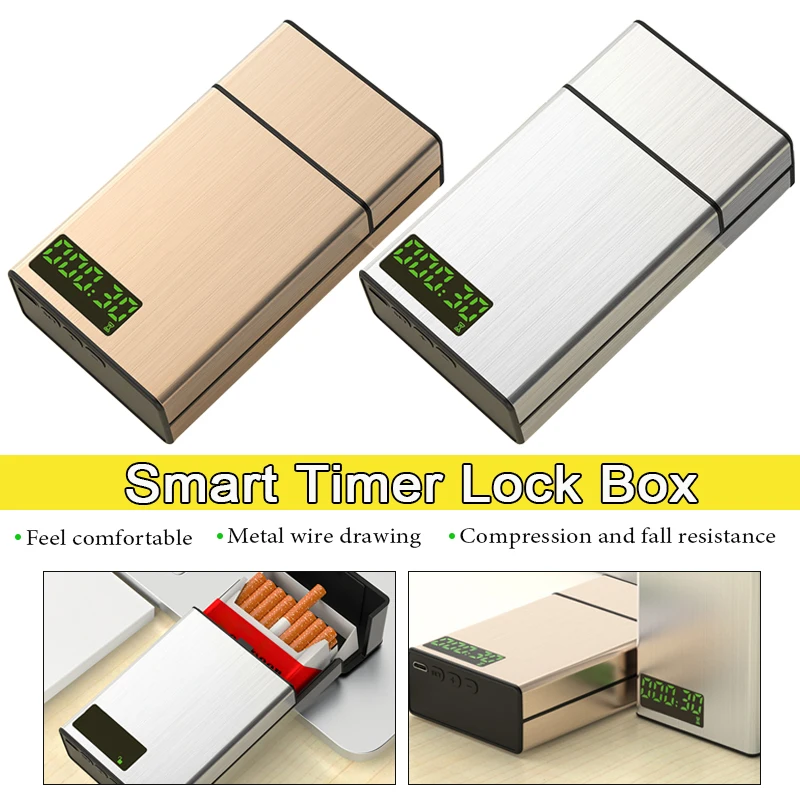 صندوق السجائر الذكي الألومنيوم الانضباط الذاتي الموقت اقفال الصناديق مع شاشة LED مساعدة جهاز إقلاع التدخين التحكم في التدخين