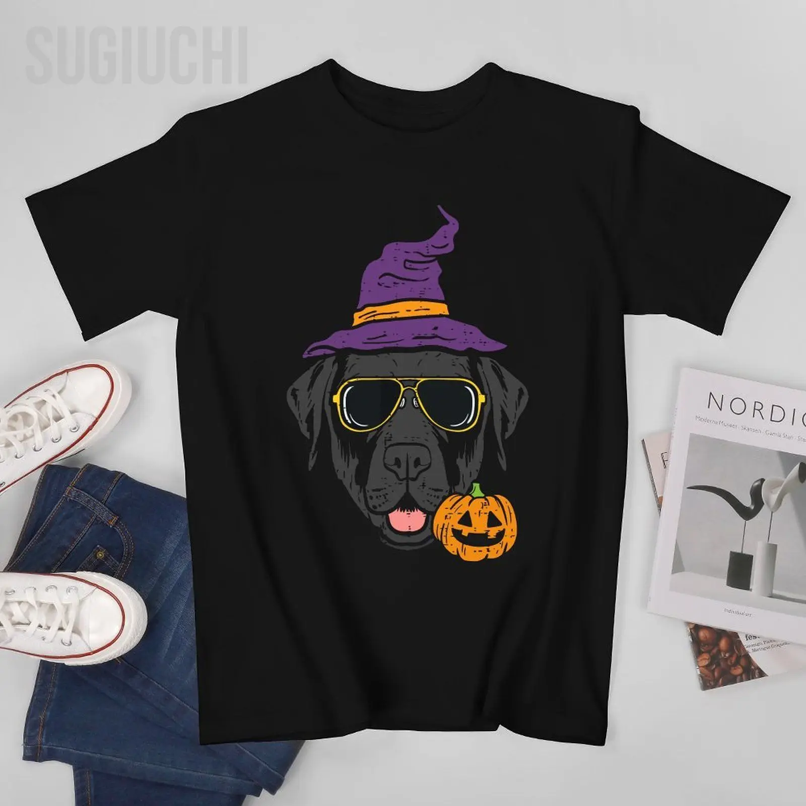 Men Halloween Black Labrador Retriever Sunglass Dog Tshirt Tees O-neck T Shirts Women Boys 100% Cotton Short T-Shirt Unisex