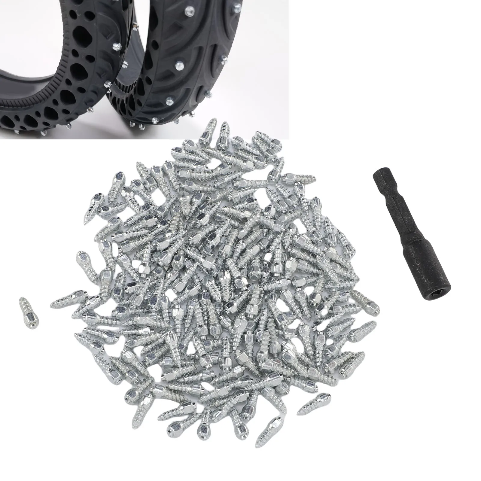 200 peças 12mm pinos de pneu de aço antiderrapante anti gelo neve picos de pneu com ferramenta de instalação para moto motocicleta dirt bike