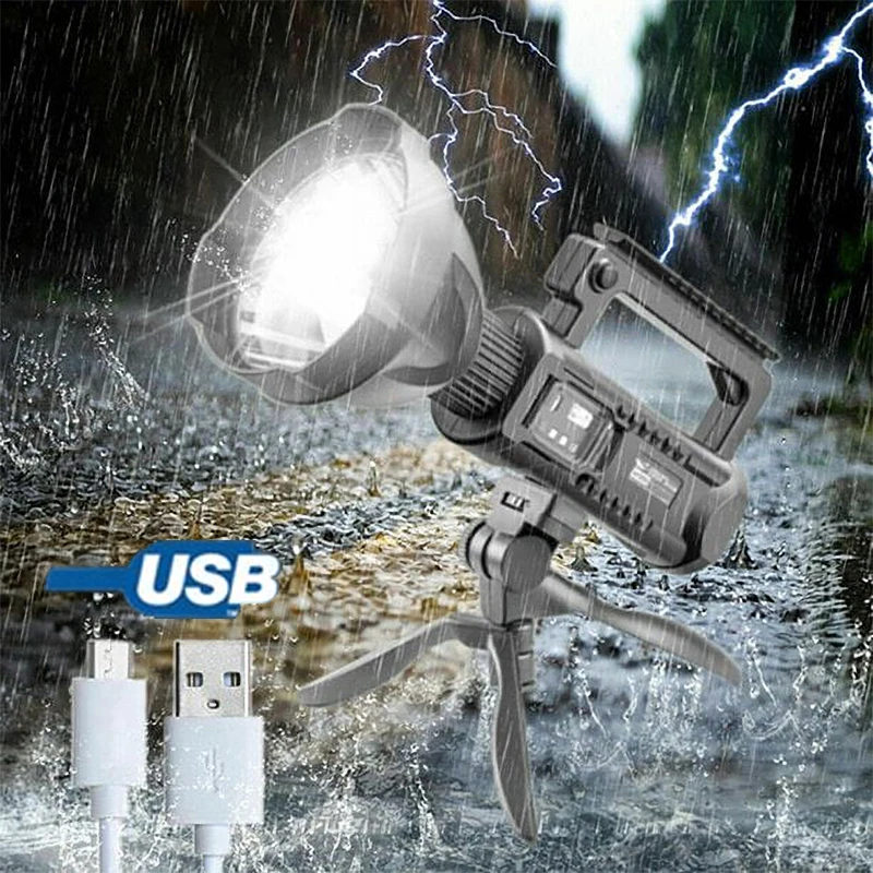 P90 Portable Powerful LED Flashlight Mountable Bracket Handheld Searchlight USB Rechargeable Spotlight Waterproof Torch Light