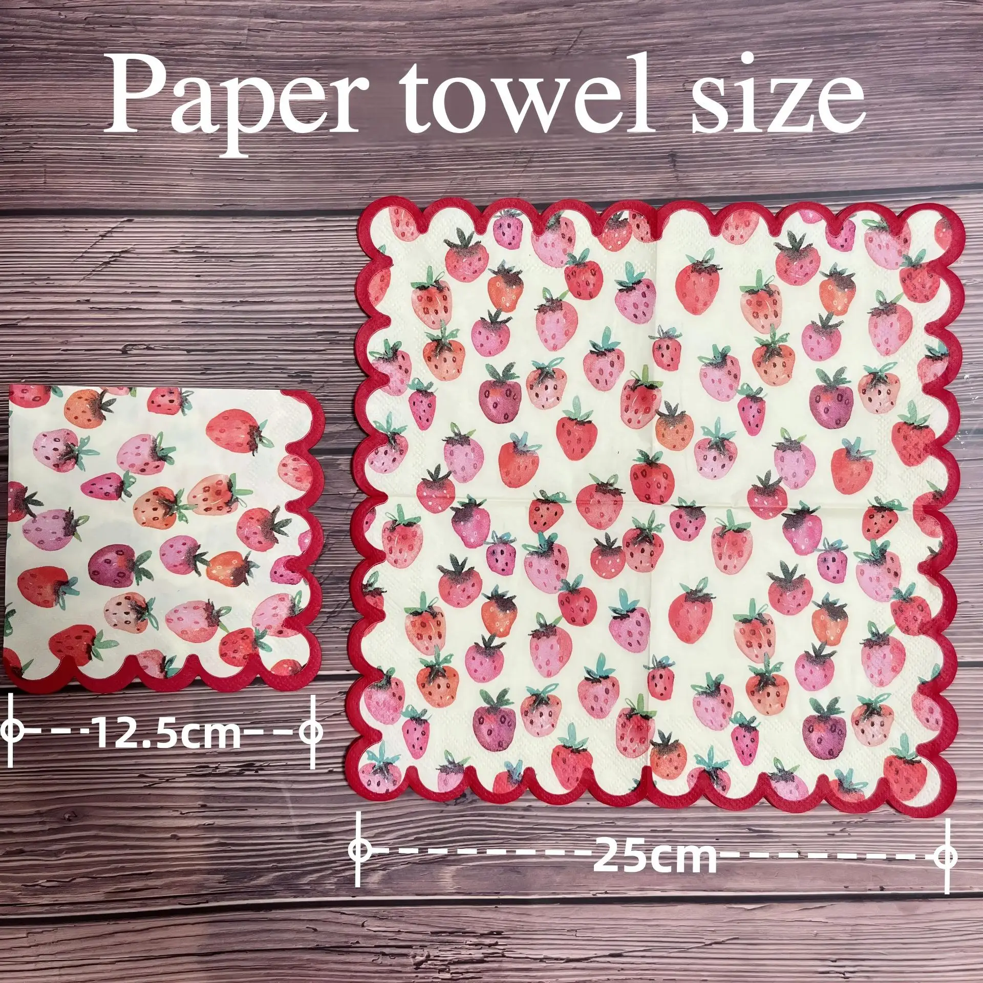 20 قطعة مناديل كوكتيل مزخرفة بالفراولة الحمراء، ورق حفلات البار، مناديل مطبوعة كاملة الصفحة #1