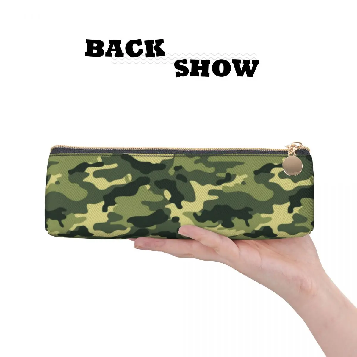 Woodland Camouflage Triangle Pencil Case Army Camo Print Elementary School Large Zipper Pencil Box Boy Girl Cute Leather Pen Bag