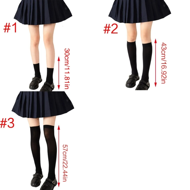 Women Solid Color Thigh High Stockings Thin Student Calf Socks