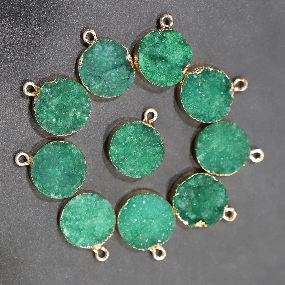 Wholesale 9Pcs/ Lot Natural Round Gem Pendant Agate Crystal Bud Bag Gold Rim Necklace DIY Exquisite Jewelry Making Free Shipping