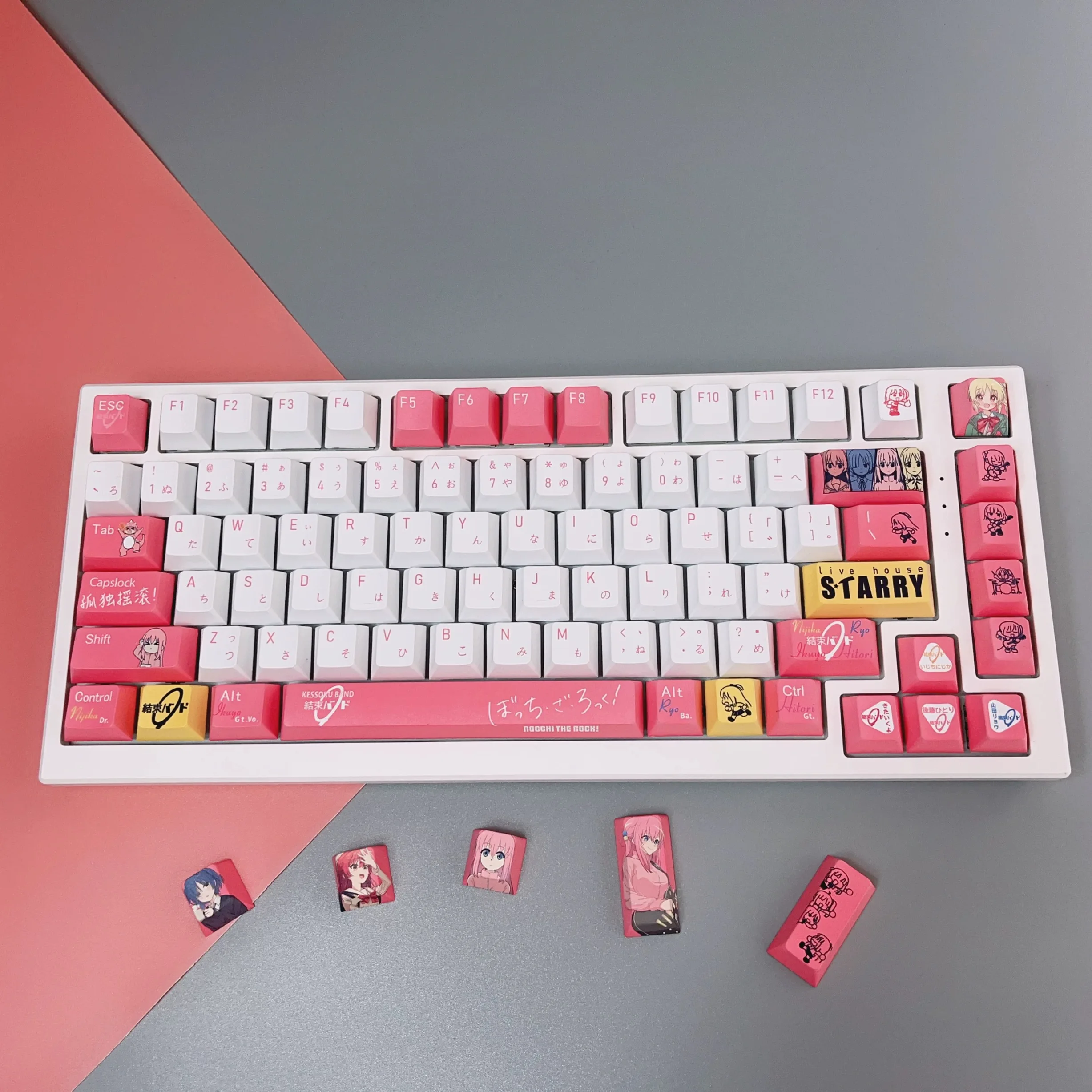 Cute Keycaps Anime Hitori Gotoh 138 Keys PBT Dye Sub Gaming Key Caps BOCCHI THE ROCK Backlit Keycap 1.9mm Keys for ANSI Layout