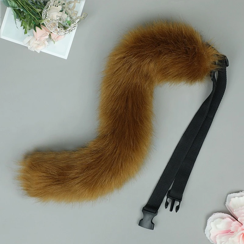 12 Colors 55CM Faux Fur Cat Tail Anime Cosplay Costume Props Furry Fox Wolf Dog Tail Fursuit Plush Tail with Adjustable Belt