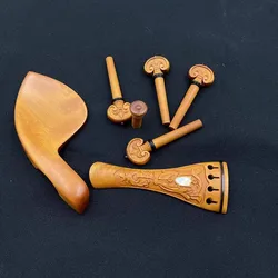 Carved patterns 1 set violin 4/4  ebony wood  parts fittings,Tailpiece+Tuning pegs+Endpins+Chin rest/Chin Holder