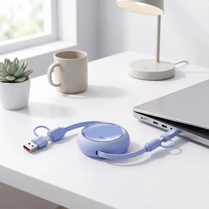 100W 4in1 Mini Portable Fast Charging Retractable USB Type C Cable USB A To Type C Data Cable Travel for Iphone Samsung Xiaomi