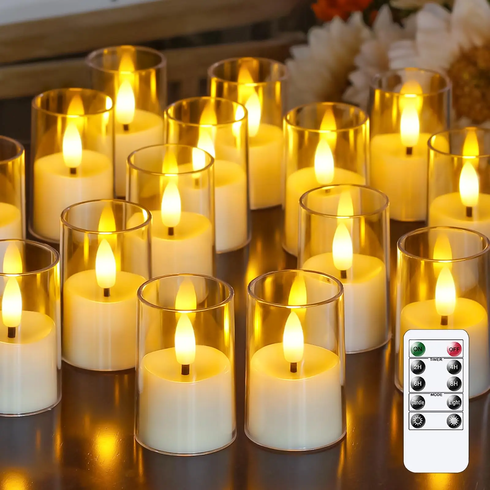 6Pcs Flickering Flameless LED Tea Lights Candles with Timer Remote Battery Operated Acrylic LED Votive Candles for Wedding Decor
