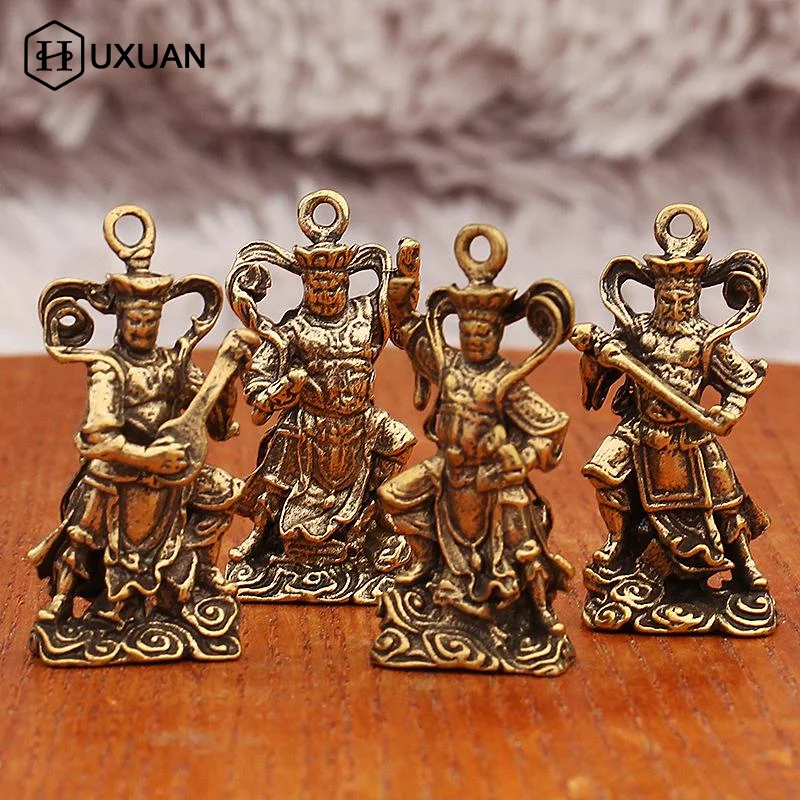 Brass Four Heavenly Kings Statues Retro  Guardian Figurines Ideal for Desk Shelf Home Decor Meditation Space Ornament