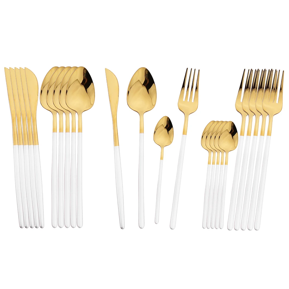 6/24pcs Tableware Set Black Gold Cutlery 304 Stainless Steel Fork Spoon Knife Flatware Wedding Dinnerware Set Western Kitchen