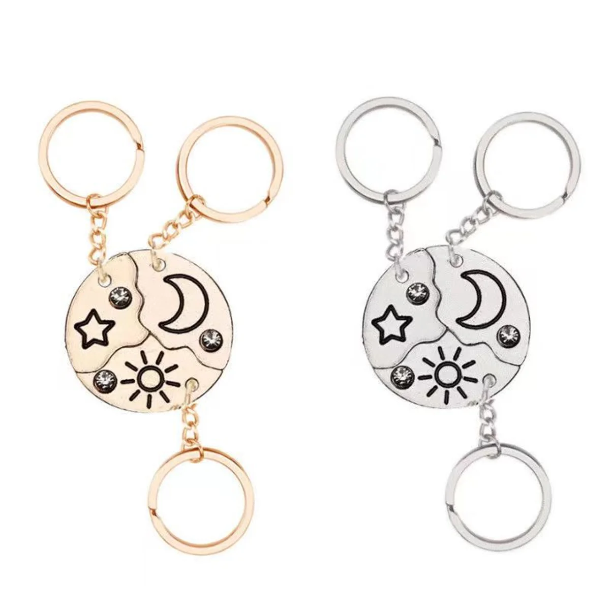 Llavero redondo de sol, Luna y estrellas para hombre y mujer, joyería artesanal para fiesta, regalo de cumpleaños, 3 unidades por Set