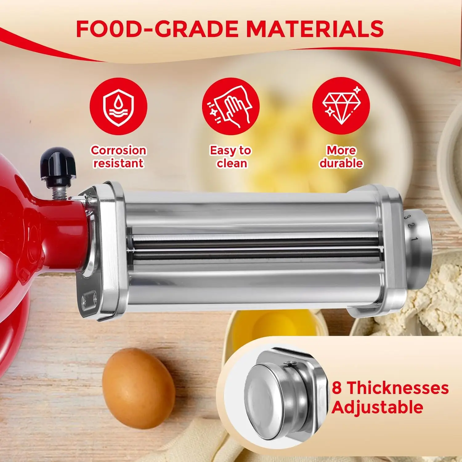 1/3pcs Stainless Steel Pasta Maker Attachment for All Kitchenaid Stand Mixers,Pasta Roller, Spaghetti Cutter, Fettuccine Cutter - view 5