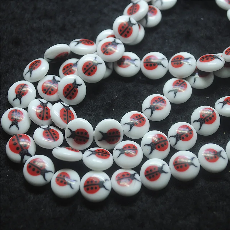 26PCS New Glass Beads Coin Shape Size 12MM RED Bugs DIY Women Bracelets Accessories Fashion Jewelry Findings Hot Sellings