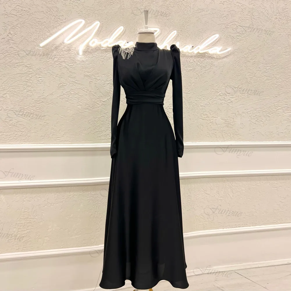 

Abendkleider Elegant A-Line Long Sleeve Formal Dress Abiye Elbise High Neck Satin Ankle-Length Dubai Evening Gown 2024