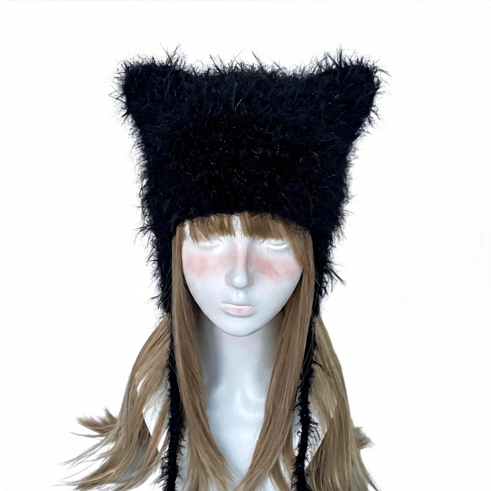 Handmade Crochet Solid Cat Ear Beanie Men Soft Fuzzy Paw Knit Hat Women Winter Warm Custom Goth Daily Y2K Casual Headwarmer