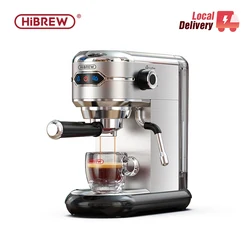HiBREW Caffettiera Cafetera 20 Bar Inox Semi Automatico Super Slim ESE POD e Polvere Espresso Macchina per Cappuccino Acqua Calda H11