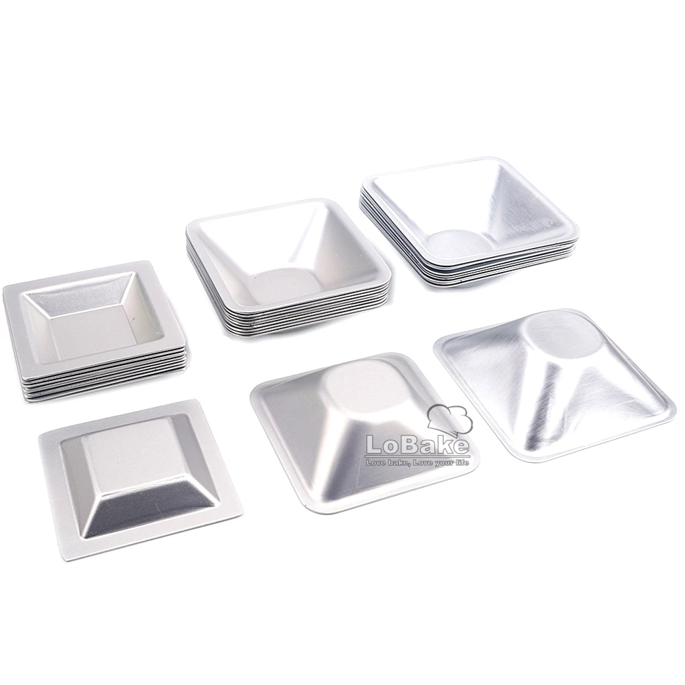 10pcs 3 sizes Square Shape Aluminium Anodizing Egg Tart Mould Bean Jelly Pudding Mold Metal Cake Moulds DIY Bakery Tools