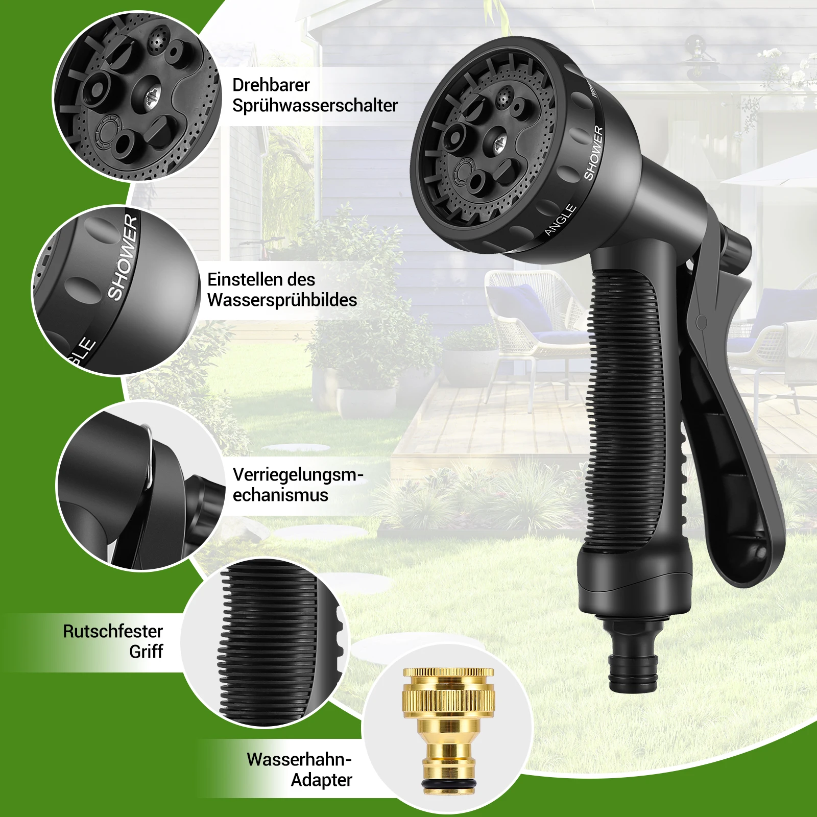 Hochdruckschlauch 3-facher Teleskopschlauch, schwarzer Stecker nach europäischem Standard, geeignet für Gartenbewässerung, Autowäsche, Gartenarbeit