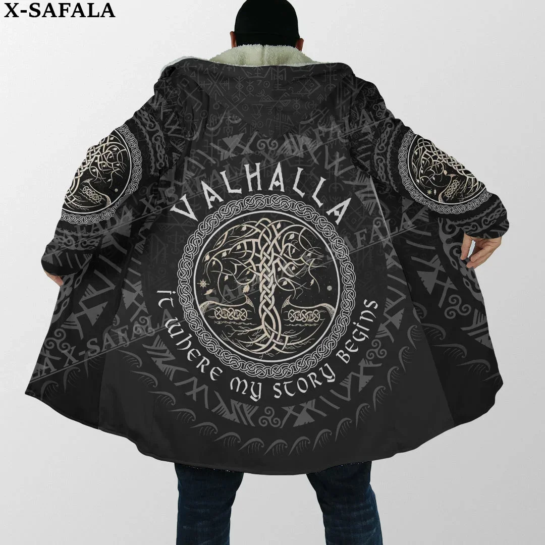 Symbol Tattoo Raven Odin Viking Mythology Thick Warm Hooded Cloak Men Overcoat Coat Windproof Fleece Cape Robe Hooded Blanket-15