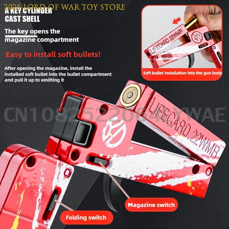 Pistolet pliant en alliage Lifecard amélioré, jouet, balle molle, modèle de tir, pistolet pour adultes, enfants, garçons, cadeaux de noël, 2.0