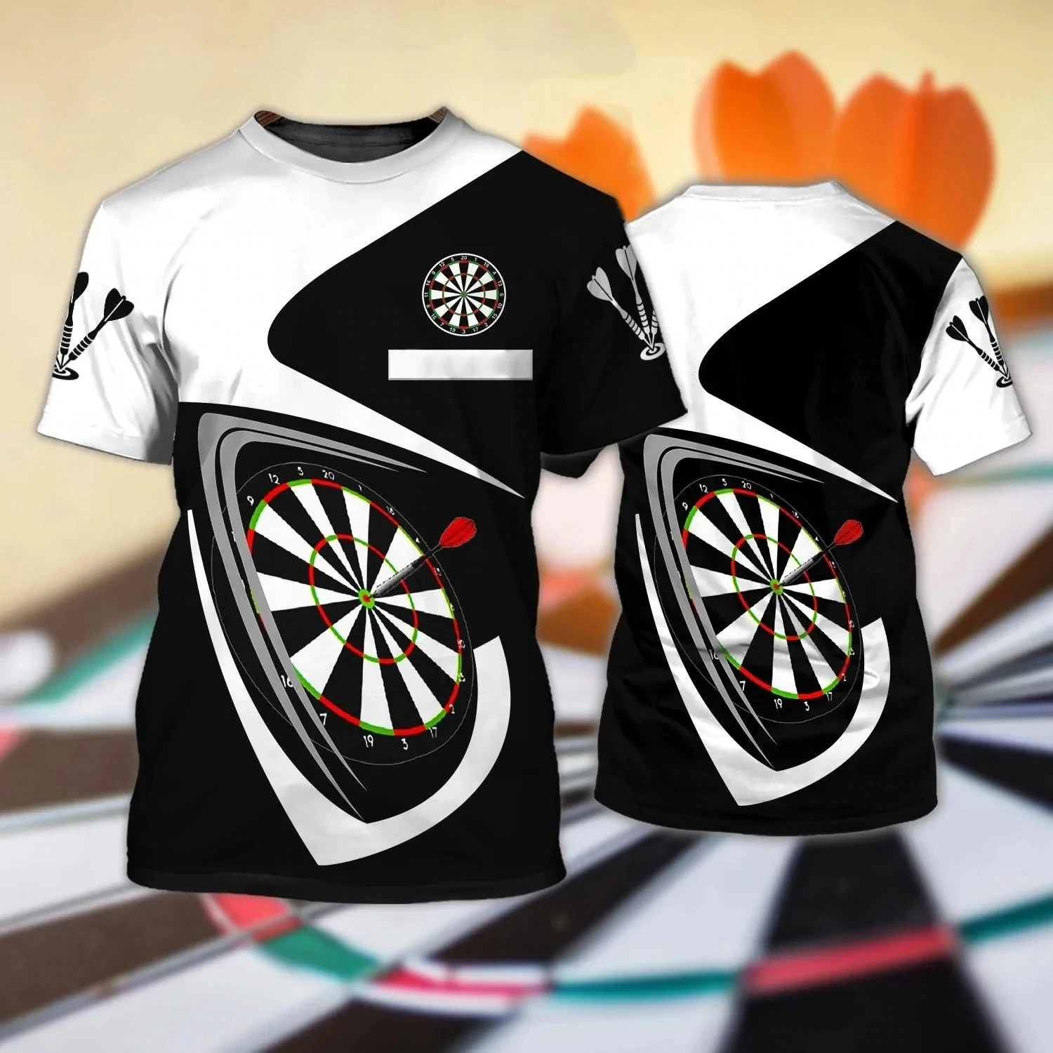 Men DARTS 3D Printed Short Sleeved Top Fashion T Shirt for Leisure Breathable Round Neck T Shirt