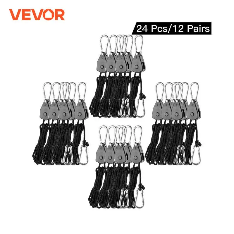 VEVOR 24 PCS Grow Light Hanger Rope Clip 1/8 Inch 6-Feet Long Adjustable For Indoor Growing Light Tent Room Green House Fixtures