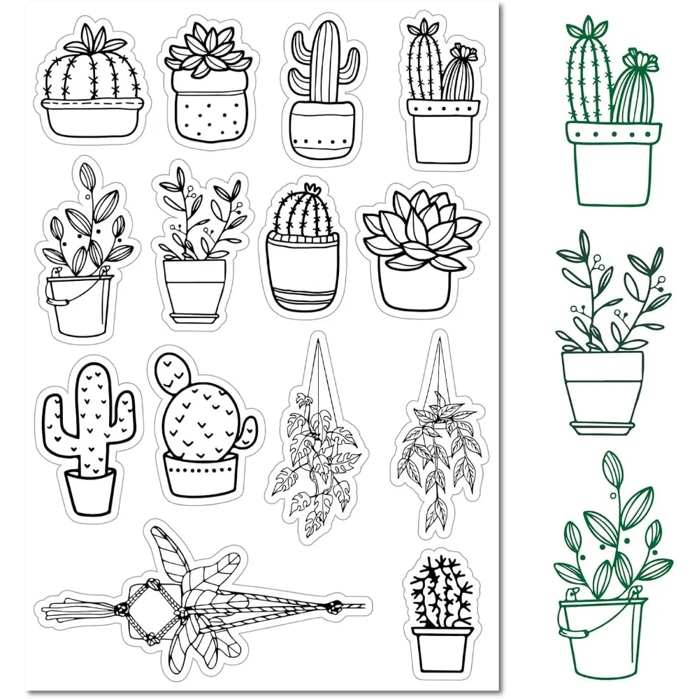 

1pc Potted Plant Cactus Clear Rubber Stamp Cute Flowers Transparent Silicone Seals Stamp for Journaling Card Making DIY