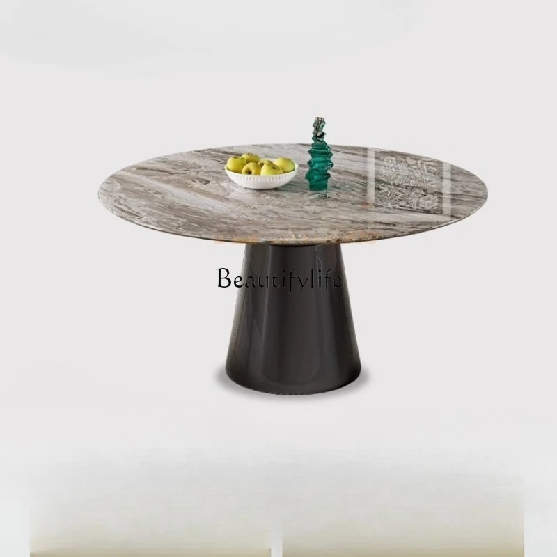 04*Italian minimalist luxury stone round dining table light luxury modern simple high-end