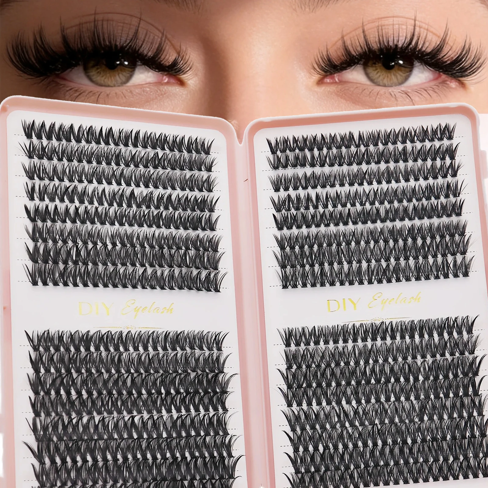 640 Cils en Grappe 10-14mm Longueurs Mixtes Courbure D Volume Naturel Cils Individuels Extensions de Cils DIY pour Débutants Usage Domestique