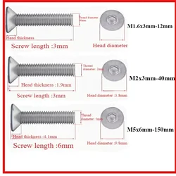 M2 M5 M1.6 M5x12 M5x140 3-140MM Flat Head Machine Screws Inner Hex 304 Stainless Steel Fasteners Bolts Vis Nutrunner Fhcs Inox