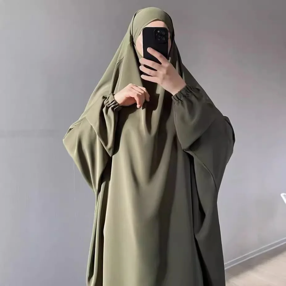 

Eid Hooded Khimar Women Robe Bat Sleeve Dress Skirt 2 Piece Set Djellaba Jalabiya Khimar Abaya Muslim Prayer Garment Middle East
