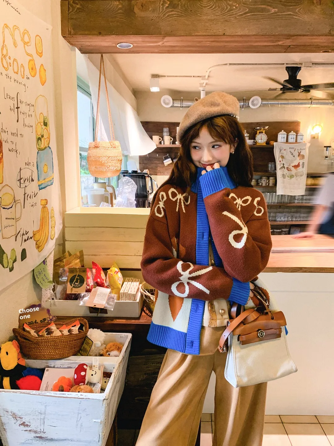 

Gula Liangpin Vintage Sweet Cool Color Blo Mermaid Knitted Sweater Commute Versatile Knitwear Autumn Top Button up Long Sve