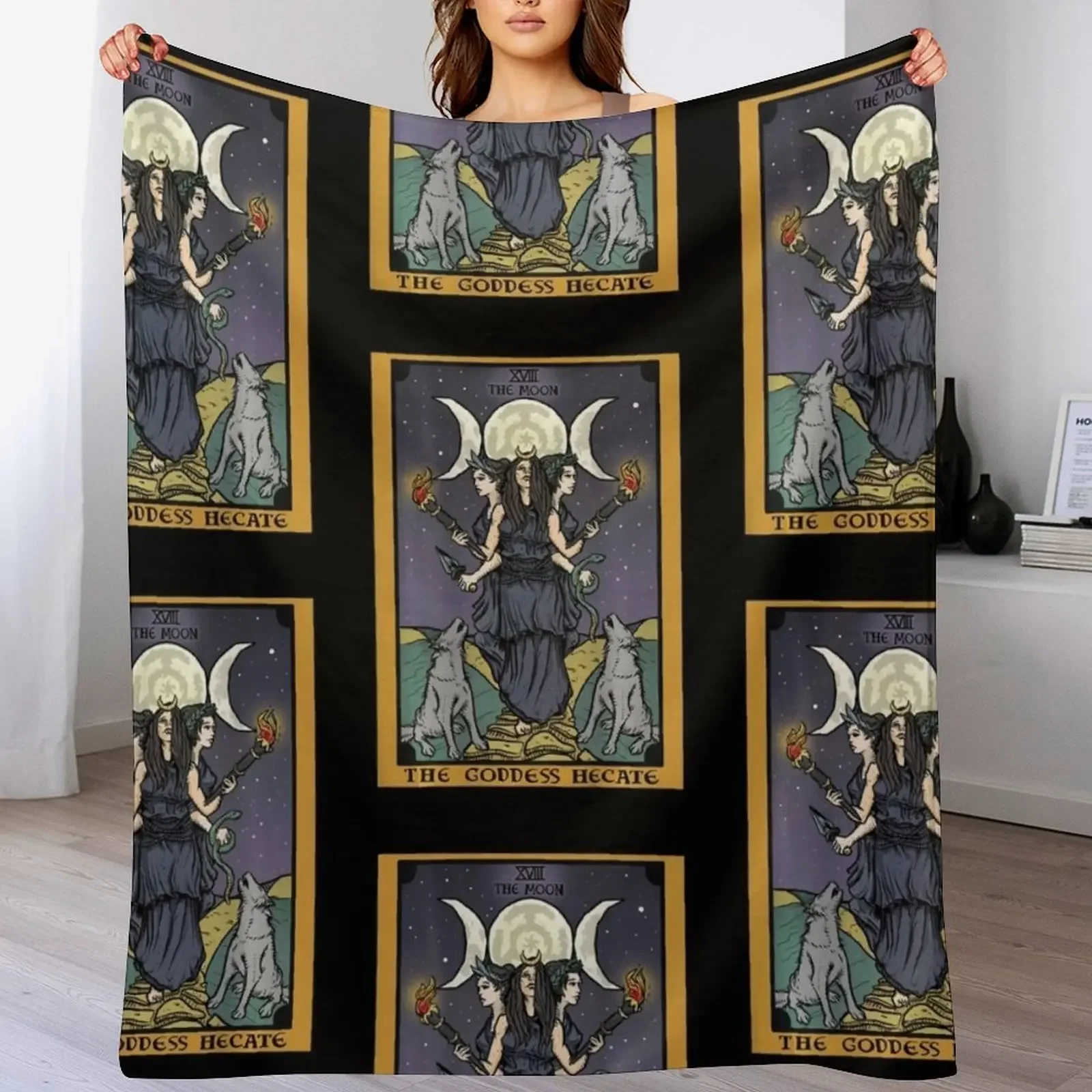 The Goddess Hecate The Moon XVII Tarot Card Throw Blanket