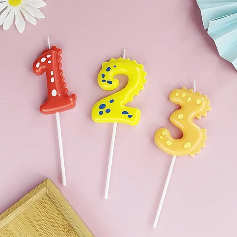 Baby Dinosaur Digital Birthday Candle Smokeless 0-9 Year Old Cute Candy Color Digital Candle Wholesale
