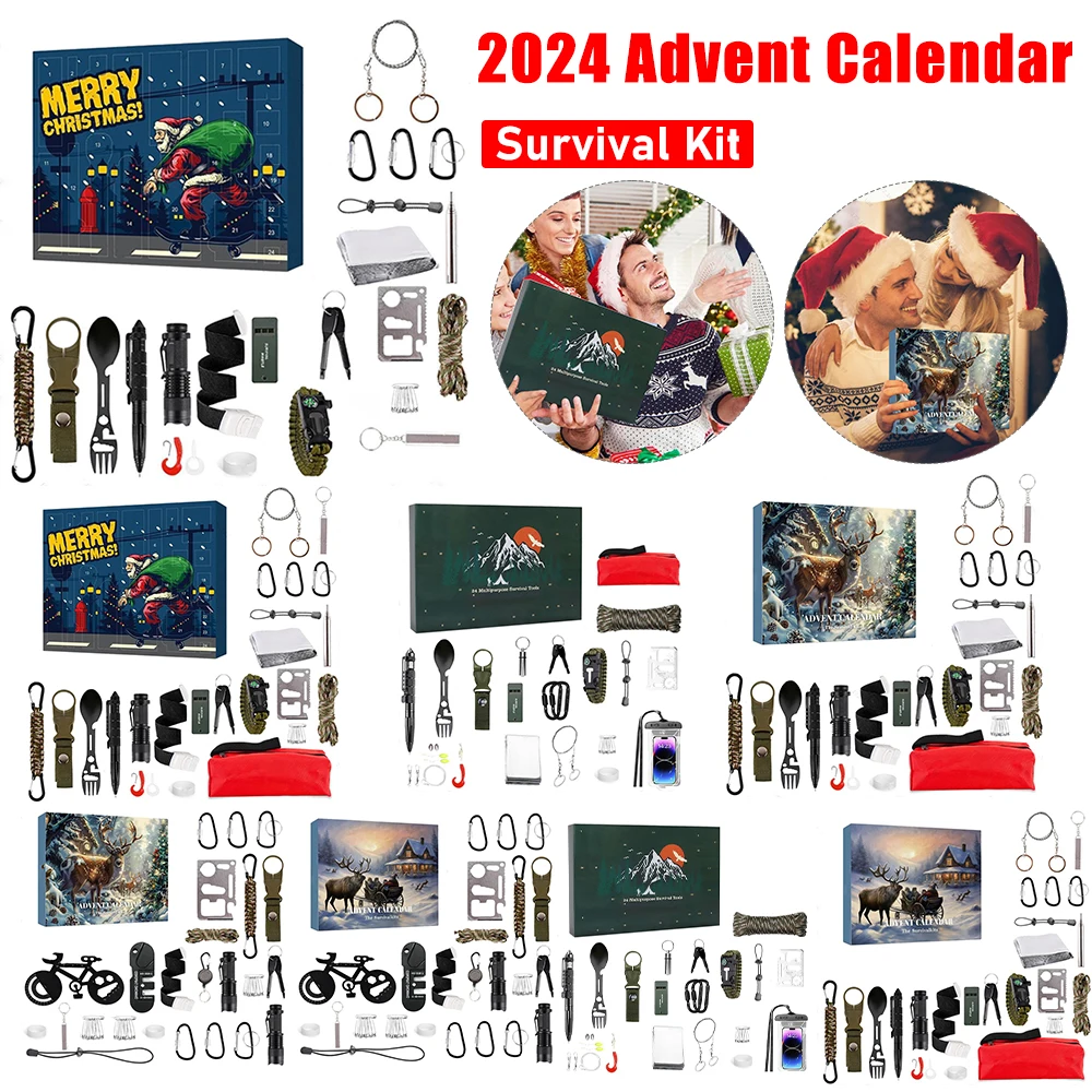 Survival Kit Advent Calendar 2024 Christmas Advent Calendar 24 in 1 Survival Kit Advent Calendar Tools for Men Adults Teenagers