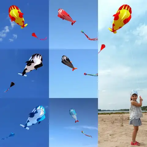 New 2.2m Large Whale/Dolphin Kite Good Flying Long Tail Soft Kite 100 Meter Kite Line Ripstop Plastic Flying Toy Kid & Adult