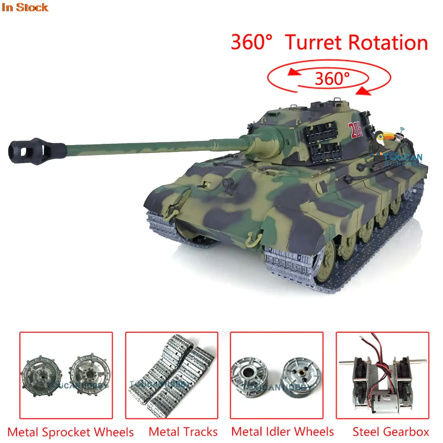 Toys 1/16 HENG LONG 7.0 Upgraded German King Tiger RTR RC Tank 3888A W/ 360° Turret TH17525-SMT4