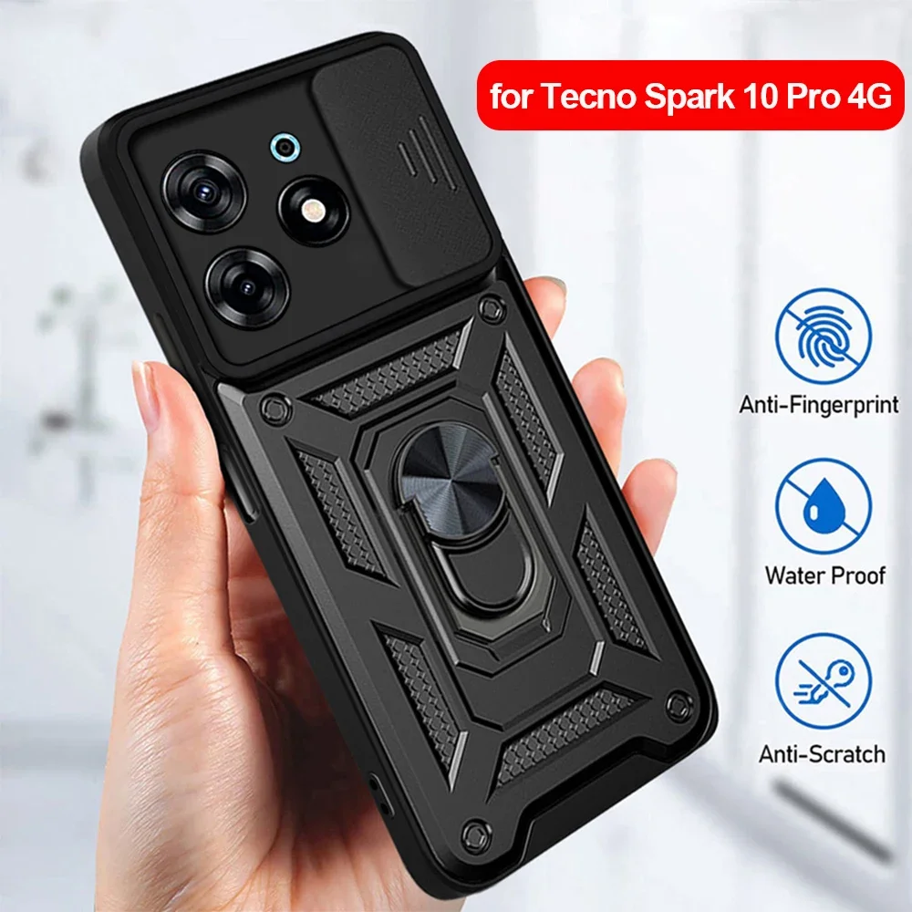 Armor Stand Funda for Tecno Spark 10 Pro 4G 10C Case Slide Camera Protect Cover for Tecno Spark 10 Pro 9 8 8C Go 2022 2023 Cases