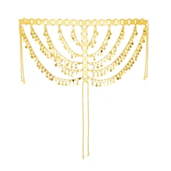 Fashion Luxury Golden Long Chain Coin Moon Tassel Hair Accessories for Women Indian Arab Dubai Ethnic Bride Wedding Jewelry Gift