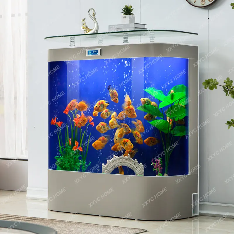 

Fish Tank Living Room New Medium and Large Glass Double Arc Independent Floor Fish Tank Wall Change Water Ecological Aquarium