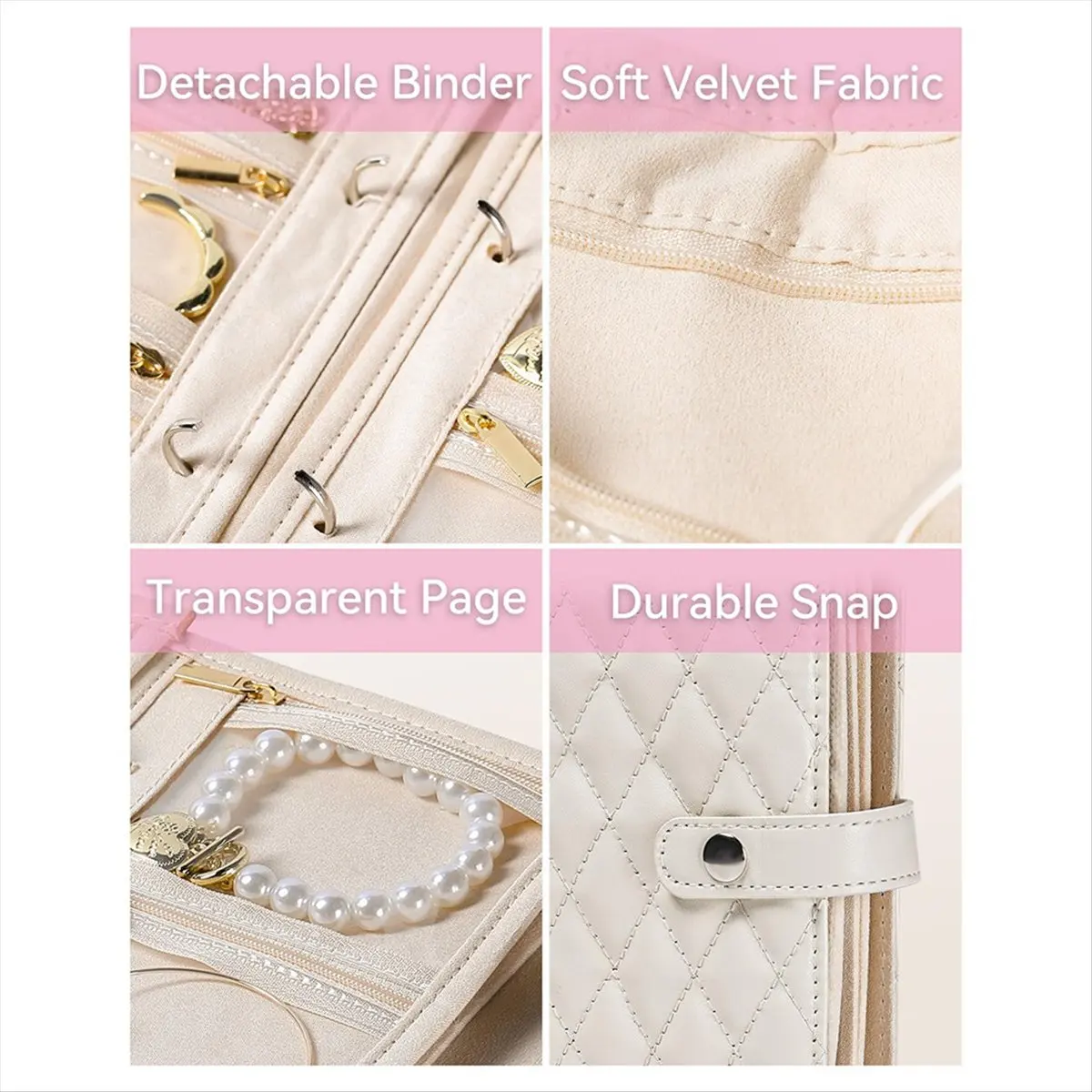 ABNQ Travel Jewelry Organizer Box, Portable Jewelry Storage Book Bag with Zipper, Valentine Gifts for Women, Jewelry Case