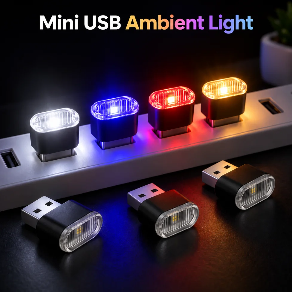 5V Mini USB Ambient Light LED Car Interior Atmosphere Lamp Portable USB Night Light for Car Dashboard Laptop Decor Lighting