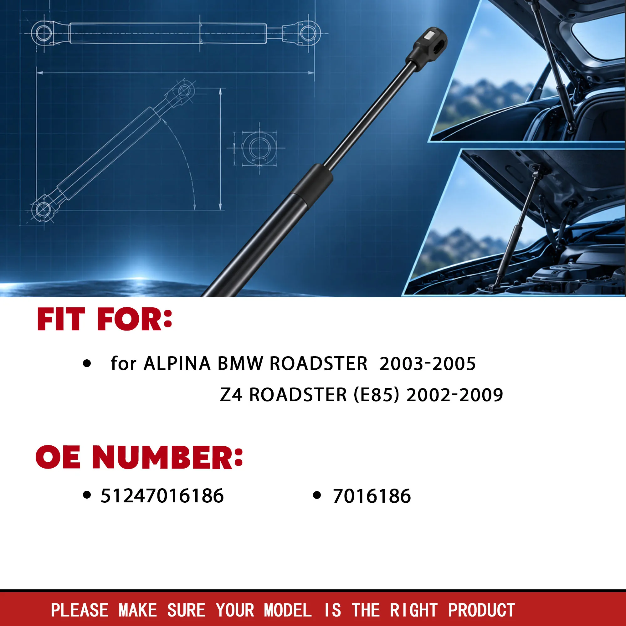 2Pcs Boot Gas Spring for ALPINA Roadster BMW Z4 E85 2002-2009 Rear Trunk Lift Support OE 51247016186
