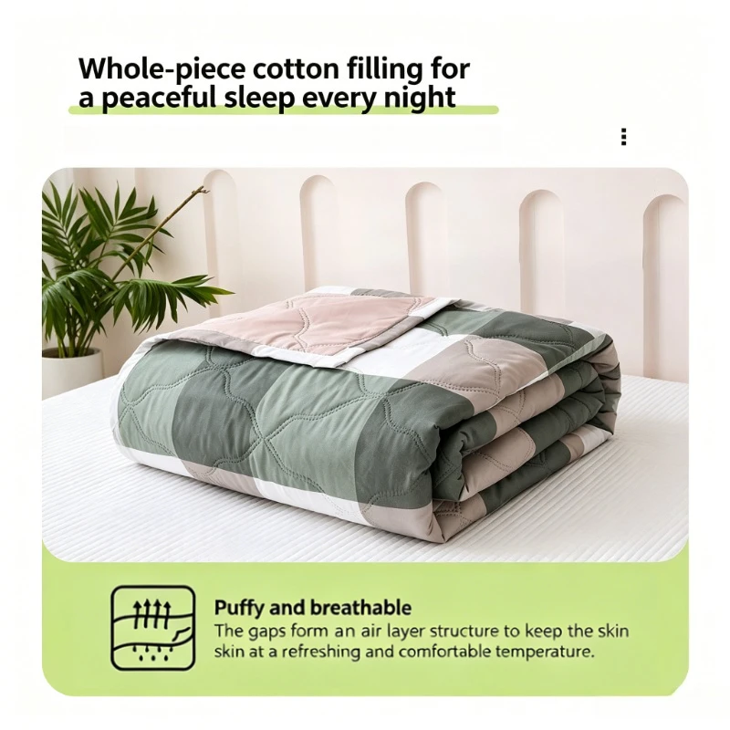 Lightweight Cooling Comforter Whole Piece Filling Washed Cotton Breathable Moisture Wicking Quilt for Bedroom Office Sofa Car