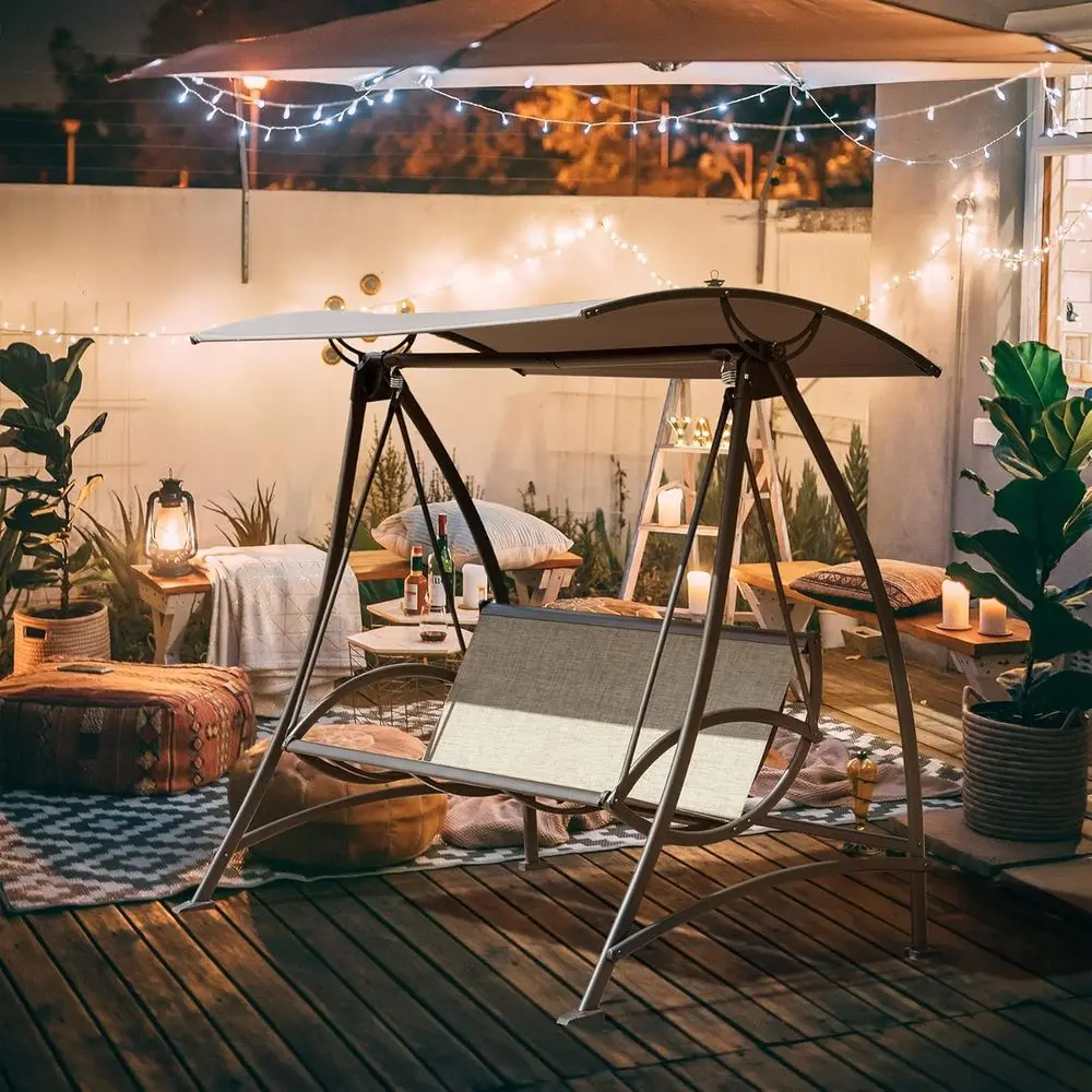 

3-Person Outdoor Patio Swing Chair with Adjustable Steel Frame, Durable Garden Swing Glider for Deck, Porch, Backyard
