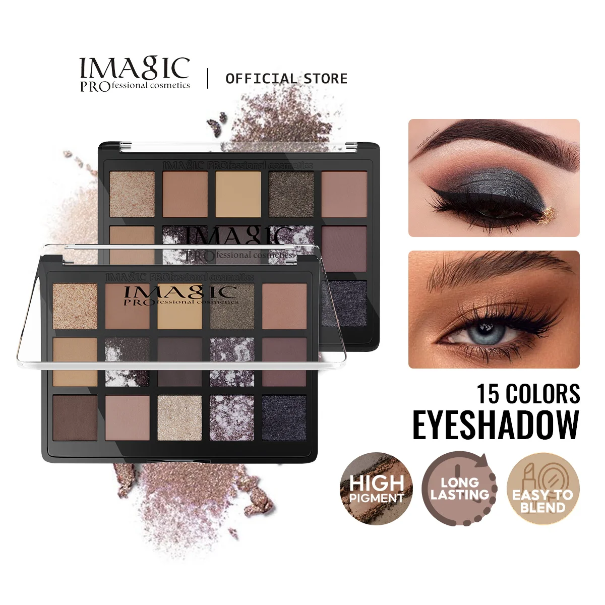 IMAGIC 15 Color Eyeshadow Palette Makeup Matte+Shimmer Pigmented Eye Shadow Powder EY-363